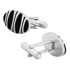 Oval Black Stripes Cufflinks In Box
