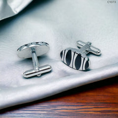 Oval Black Stripes Cufflinks In Box