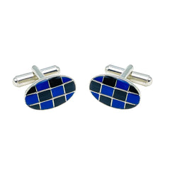 Oval Blue Checks Cufflinks In Box Group2