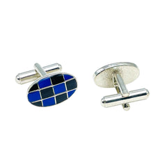 Oval Blue Checks Cufflinks In Box Group2