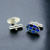 Oval Blue Checks Cufflinks In Box Group2
