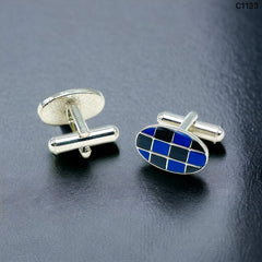 Oval Blue Checks Cufflinks In Box Group2