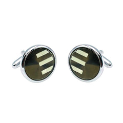 Round Grey Stripes Cufflinks In Box