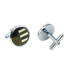 Round Grey Stripes Cufflinks In Box
