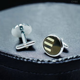 Round Grey Stripes Cufflinks In Box