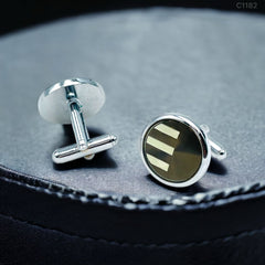 Round Grey Stripes Cufflinks In Box