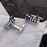 Ribbon Blue Bow Stripe Cufflinks In Box Group2