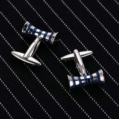 Ribbon Blue Bow Stripe Cufflinks In Box Group2
