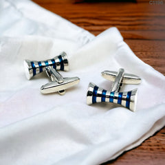 Ribbon Blue Bow Stripe Cufflinks In Box Group2