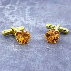 Round Brown Crystal Cufflinks In Box