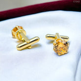 Round Brown Crystal Cufflinks In Box