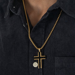 Cross 18K Gold Black Stainless Steel Anti Tarnish Necklace Pendant Chain For Men
