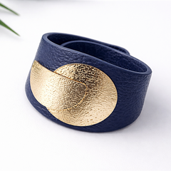 Blue Stylish Gold Plated Plain Leather Bracelet For Women