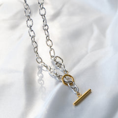 Toggle Silver 18K Gold Stainless Steel Anti Tarnish Necklace For Men