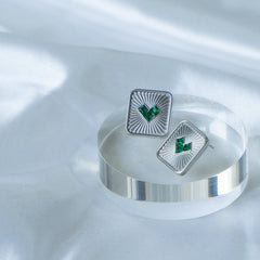 Square Heart Crystal Green Silver Stainless Steel Anti Tarnish Necklace Earring Set For Women