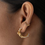 Dented Cubic Zirconia Pearl 18K Gold Stainless Steel Anti Tarnish Hoop Earring For Women