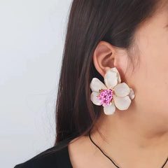 Flower Floral Enamel 18K Gold Multicolour Stud Earring For Women