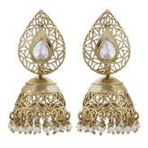 Gold Plated American Diamond Kundan Pearl Jhumki Earring For Women