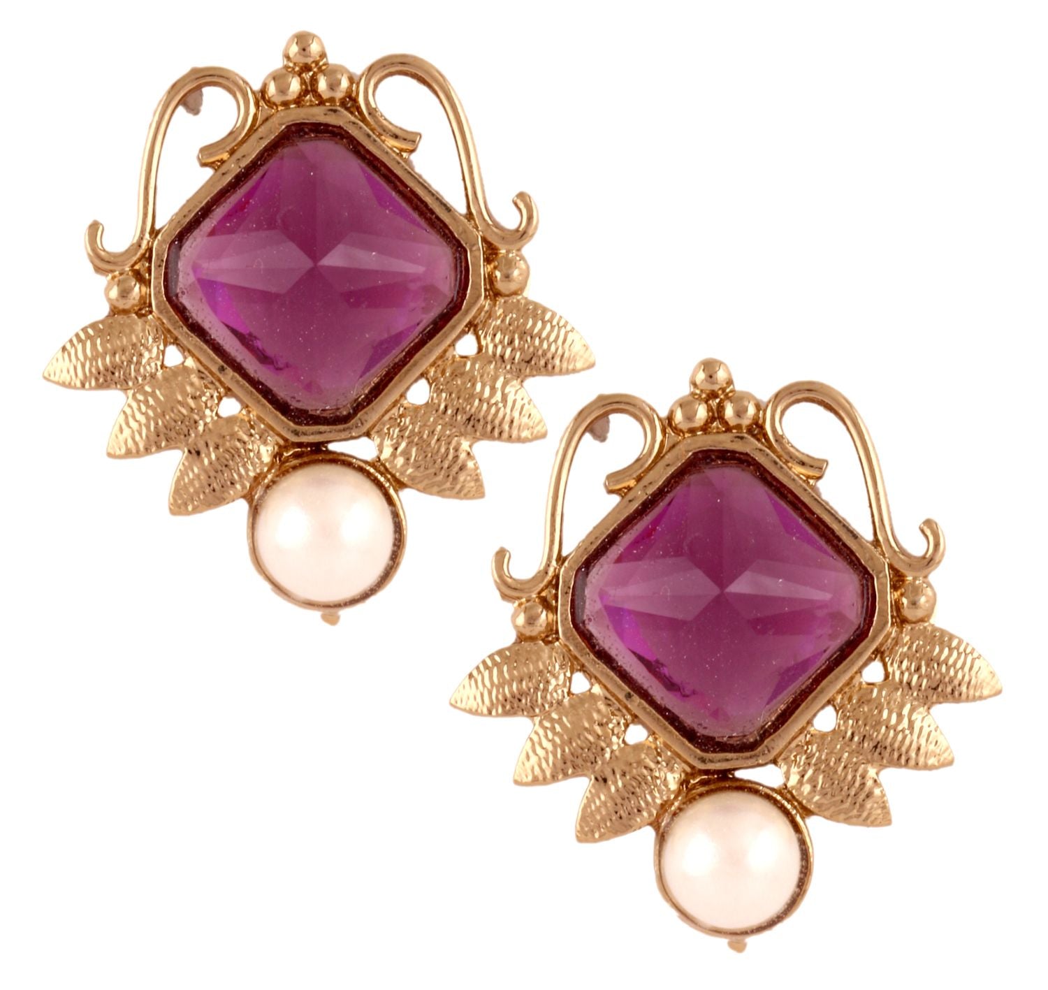 Victorian 18K Gold Plated Purple Pearl Stud Earring For Women