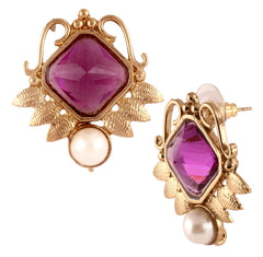 Victorian 18K Gold Plated Purple Pearl Stud Earring For Women