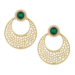 Chaand Bali Filigree Antique Rhodium Plated Green Earring For Women