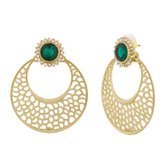 Chaand Bali Filigree Antique Rhodium Plated Green Earring For Women