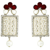 Designer American Diamond Ruby Red Pearl Rhodium Long Earring