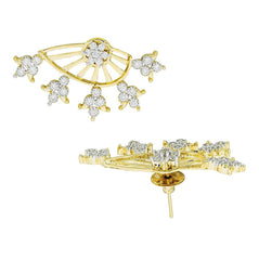 Tri Flower 18K Gold Plated Ear Cuff Jacket Pair Stud Earring
