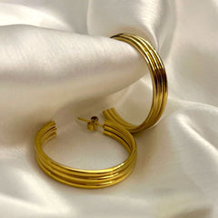 Stainless Steel Link Gold Multi layer Hoop Earring Pair for Women