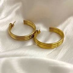 Stainless Steel Link Gold Multi layer Hoop Earring Pair for Women