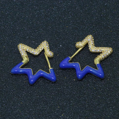 Light Blue Enamel Star Cubic Zirconia 18K Gold Hoop Earring for Women