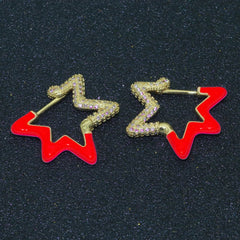 Light Blue Enamel Star Cubic Zirconia 18K Gold Hoop Earring for Women