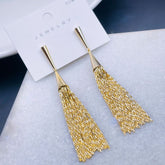 Long Chain Glossy Copper 18k Gold Dangling Tassel Earring for Women