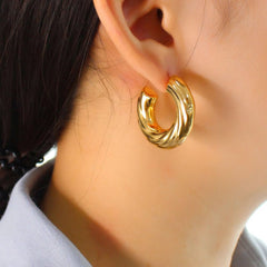 Layered Gold Glossy 18K Gold Anti Tarnish Copper Hoop Bali Earring for Women