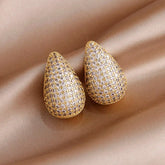 Teardrop Pave Paisley Mango CZ Gold Anti Tarnish Stud Earring