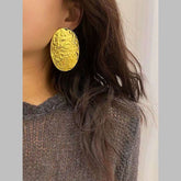 Dented Oval 18K Gold Anti Tarnish Dangler Stud Earring For Women