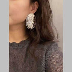 Dented Oval 18K Gold Anti Tarnish Dangler Stud Earring For Women