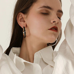 Simple Enamel Black 18K Gold Anti Tarnish Hoop Earring For Women