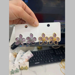 Flower Cubic Zirconia Pink 18K Gold Acrylic Anti Tarnish Stud Earring For Women