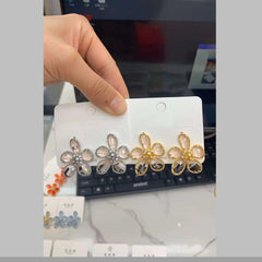 Flower Cubic Zirconia Pink 18K Gold Acrylic Anti Tarnish Stud Earring For Women