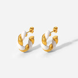 Rope Enamel White 18K Gold Stainless Steel Anti Tarnish Hoop Earring For Women