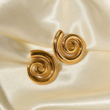Spiral 18K Gold Stainless Steel Anti Tarnish Stud Earring For Women