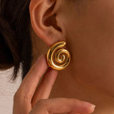 Spiral 18K Gold Stainless Steel Anti Tarnish Stud Earring For Women