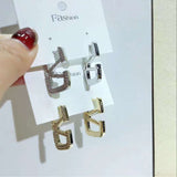 Baguette Cut V Letter 18K Gold Cubic Zirconia Anti Tarnish Dangler Hoop Earring For Women
