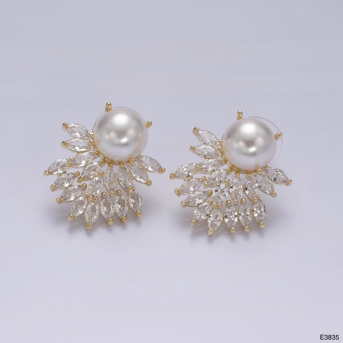 Marquise Cubic Zirconia Pearl White 18K Gold Anti Tarnish Stud Earring For Women