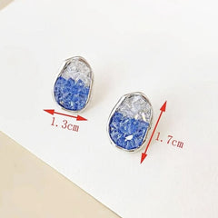 Oval Blue Silver Cubic Zirconia Crystal Anti Tarnish Stud Earring