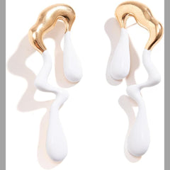 Long Drop White 18K Gold Enamel Stainless Steel Dangler Earring For Women