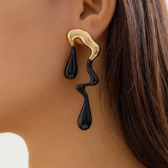 Long Drop White 18K Gold Enamel Stainless Steel Dangler Earring For Women