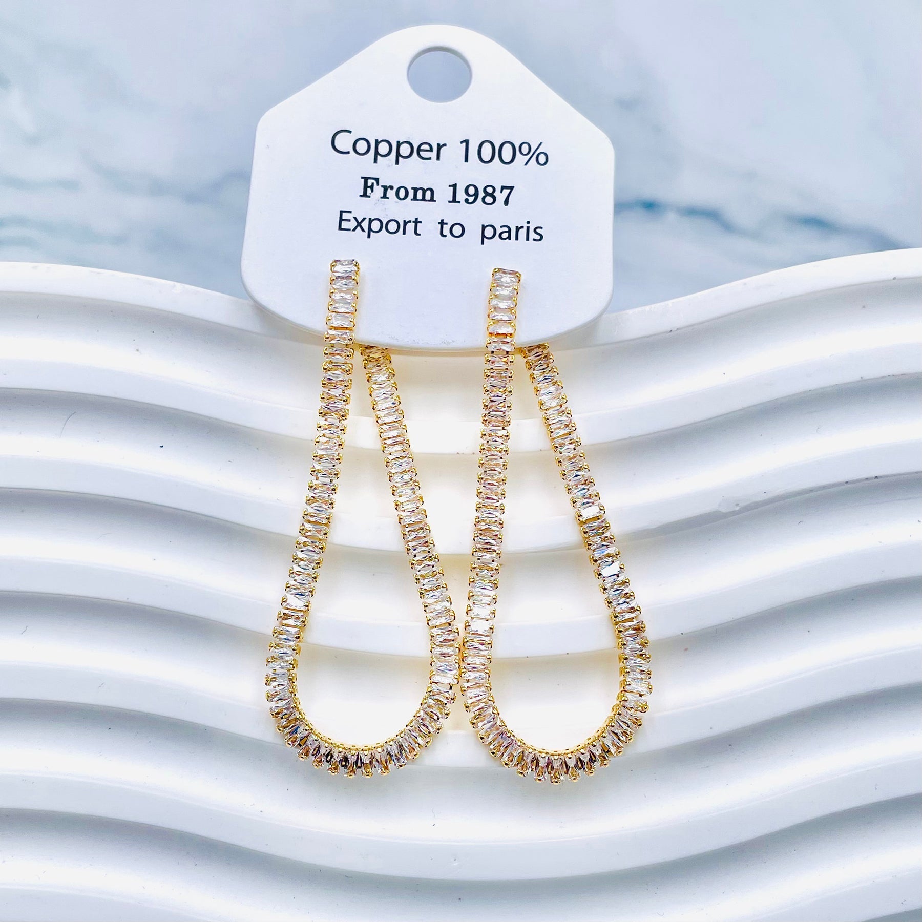 Baguette Cut Chain 18K Gold Cubic Zirconia Anti Tarnish Dangler Tassel Earring For Women