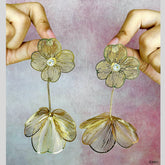 Flower Filigree Cubic Zirconia 18K Gold Anti Tarnish Tassel Dangler Earring For Women